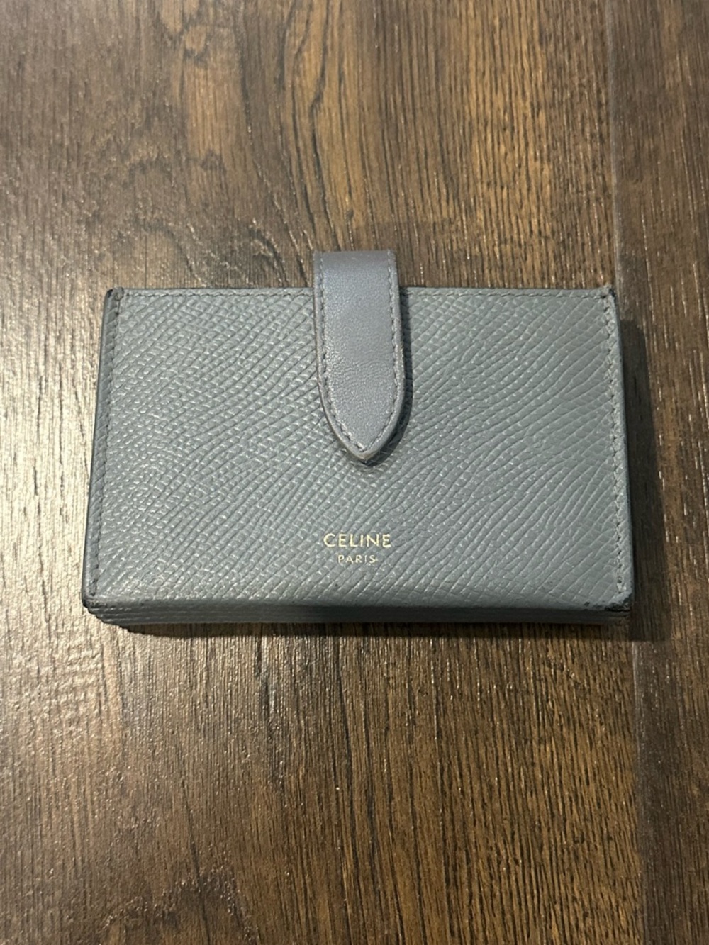 Celine Gray Pebble Leather Snap Card Holder